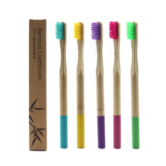 Spazzolino da denti con manico rotondo in bambù naturale ecologico per la salute dei denti